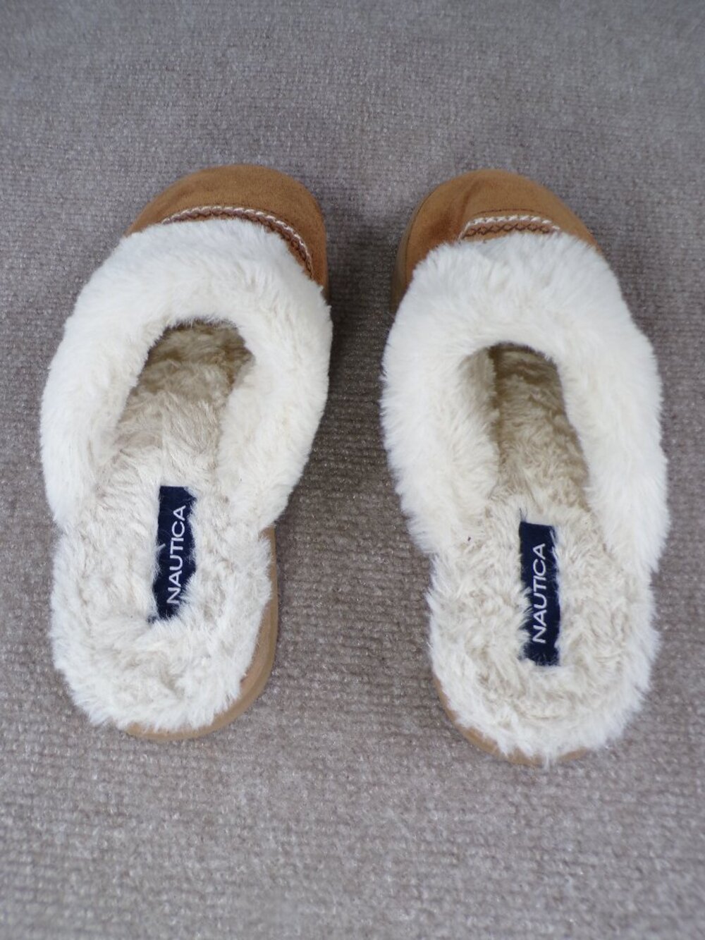 Nautica Faux Fur Micro-Suede Mule Slippers | Men’s Medium | Brown Cozy - Picture 11 of 11